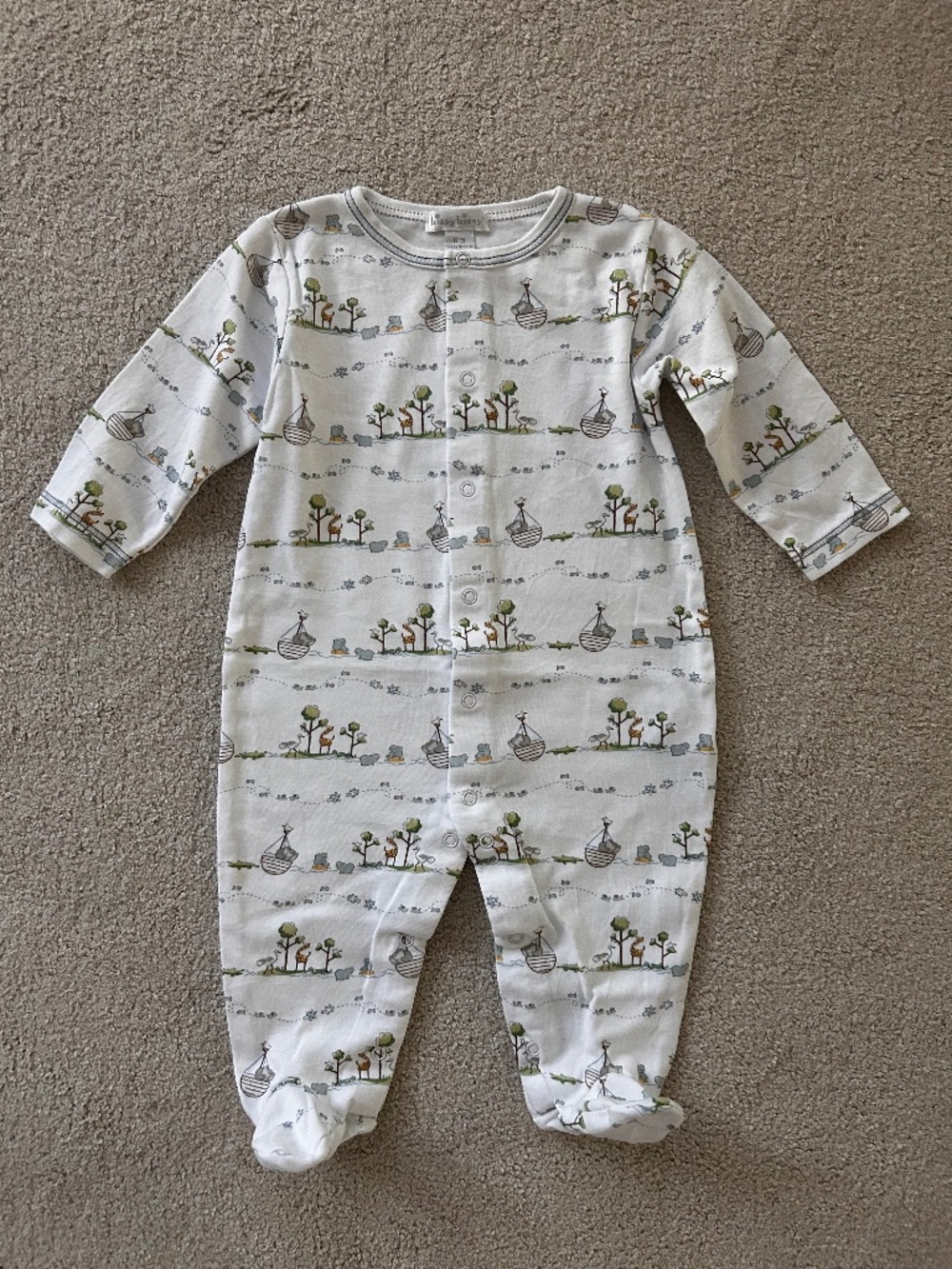 Kissy Kissy Noah’s Arc 6-9m footie LIKE NEW pima cotton